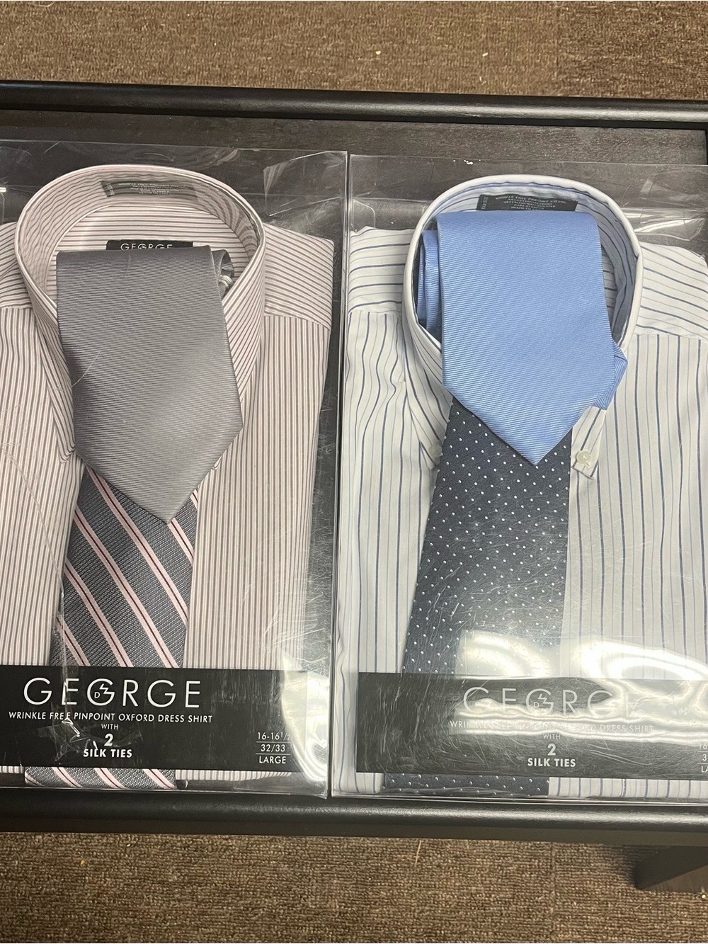 2 - George Men's Wrinkle-Free Pinpoint Oxford Dress Shirt with Ties - Light Blue